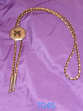 Vintage Bolo Tie with Pistol Brown & Gold Braided Cord
